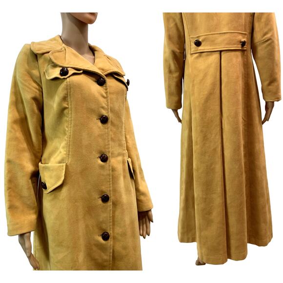 VTG 70s Mustard MOD Maxi Coat BOHO HIPPIE - Picture 15 of 16